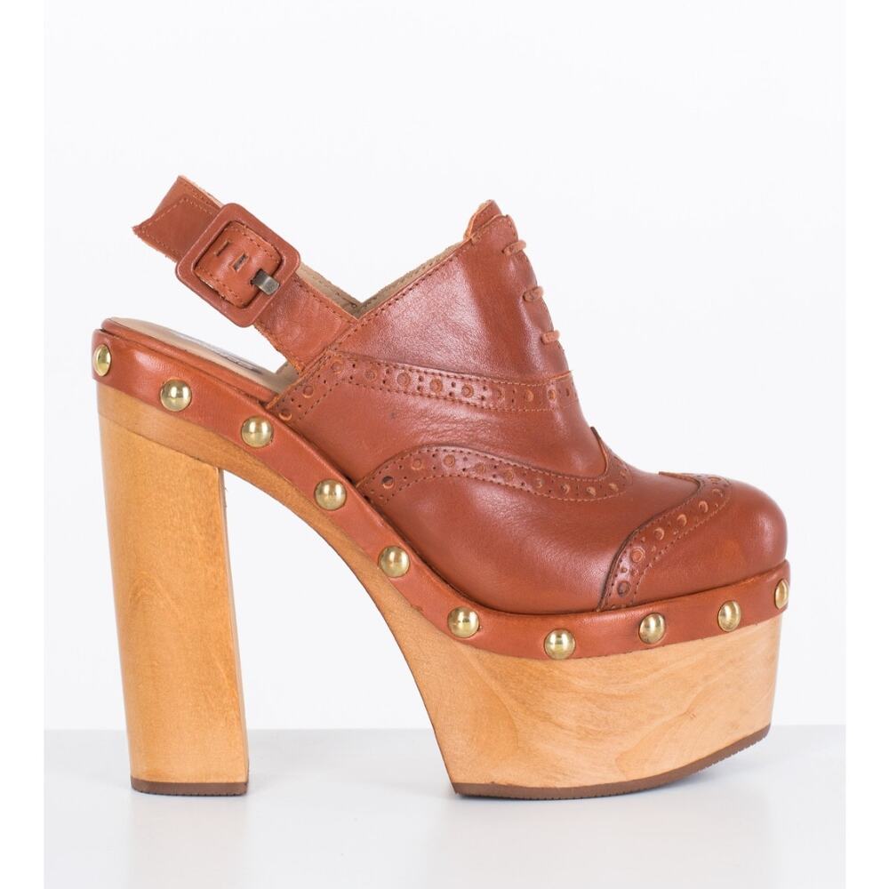 Tommy Hilfiger x Zendaya Limited Edition Brown Leather Platform Heel Clogs US 9